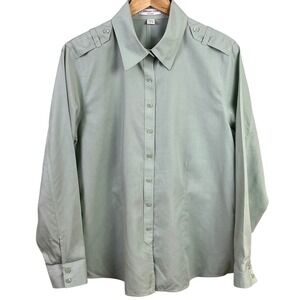 Coldwater Creek Sage Green No Iron Fitted Cotton Button Shirt Office Large 14-16
